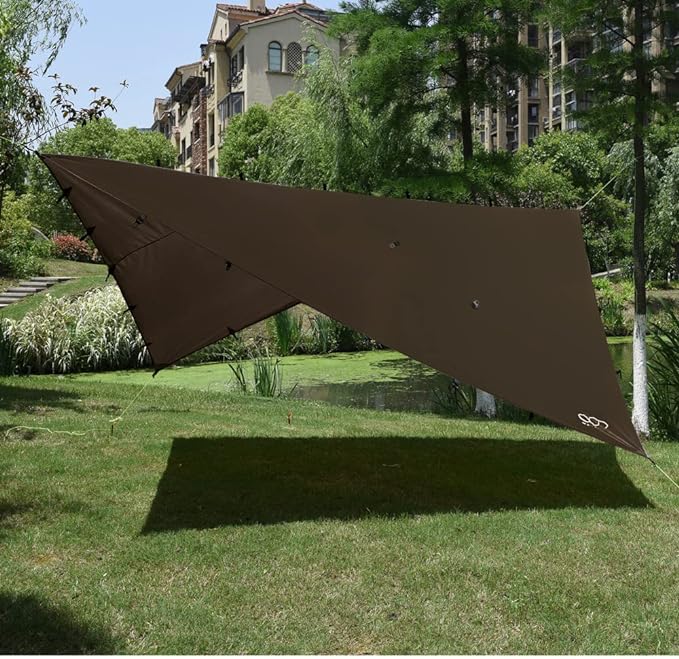 Gold Armour Rainfly Tarp Hammock, Premium 14.7ft/12ft/10ft/8ft Rain Fly Cover, Waterproof Ultralight Camping Shelter Canopy, Survival Equipment Gear Camping Tent Accessories (Brown 10ft x 10ft)