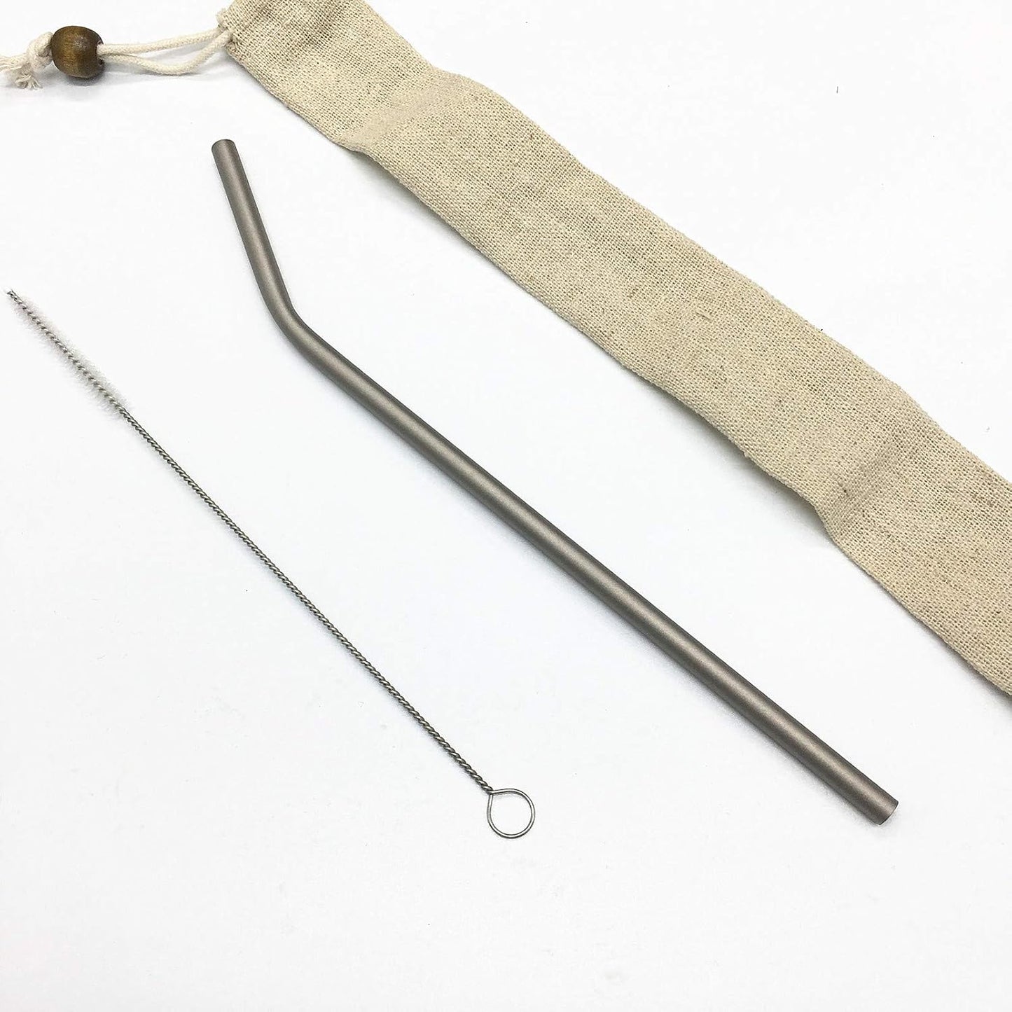 Titanium Straw Ti Survival Camping Hiking Outdoor Drinking Straw With Cleaning Brush and Pouch (Bended Straw)