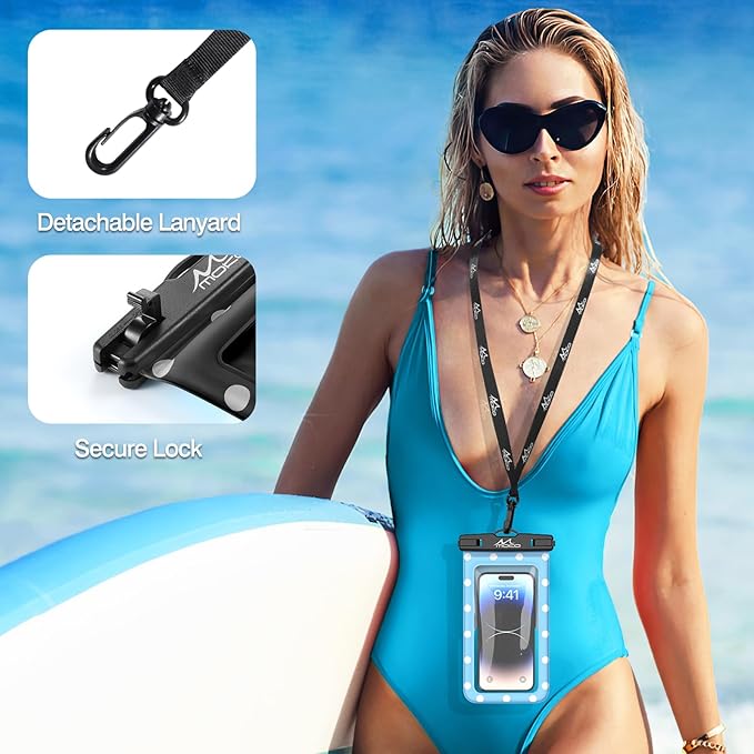 MoKo Large Waterproof Phone Pouch - 2 Pack Floating Water Protector Case Dry Bag with Detachable Lanyard, Compatible for iPhone 15 14 13 Pro Max, Galaxy S23 S22 Ultra, Black+Pink