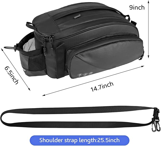 QYCHHJ Bike Rack Bag 12L Bike Trunk Reflective Rear Bag Waterproof Bicycle Saddle Panniers with Shoulder Strap Bicycle Rear Carrier Bag Commuter Bike Luggage Bag Pannier Accessories Storage Bags