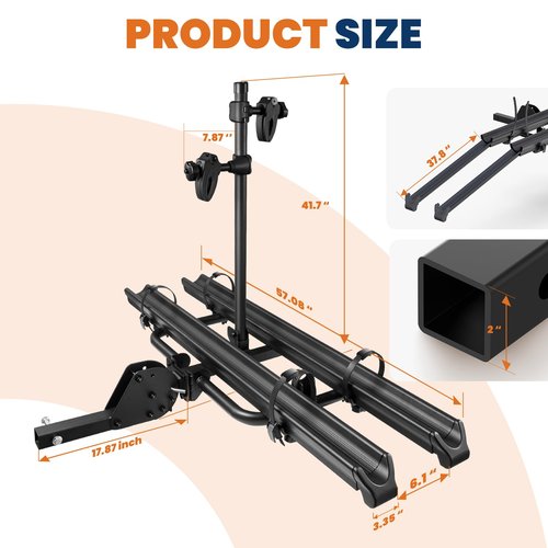 KUIPERAUTO Aluminum 2 EBikes Foldable 2'' Hitch Mounted Carrier Racks w/Ramps Over 200lbs Capacity for 3.35 inch Fat Tire Heavy Duty Universal E-Bike Racks for SUVs Cars Trucks RV 2-Inch Receiver