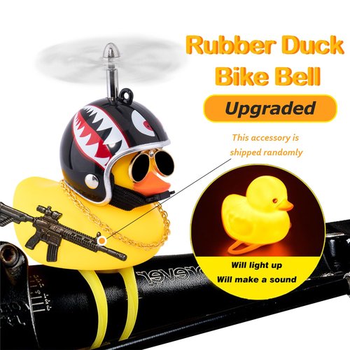wonuu 2Pcs Car Rubber Duck for Dashboard Decorations with Propeller Helmet Sunglasses Necklace Cars Accessories Yellow Ducks Car Ornament, Black+Shark