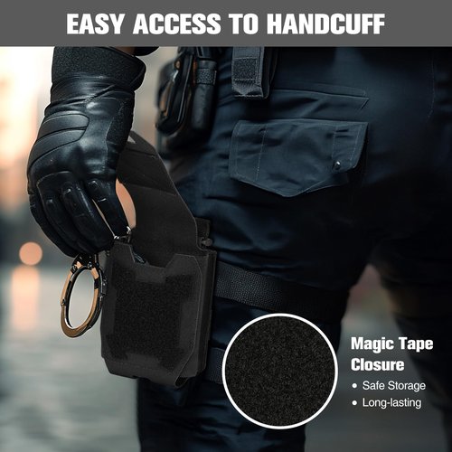 Moko Tactical Handcuff Pouch - MOLLE-Compatible Handcuff Holder for Duty Belt & Vest, Quick-Release Police Handcuff Case Fits Hinged & Chain Cuffs, Black