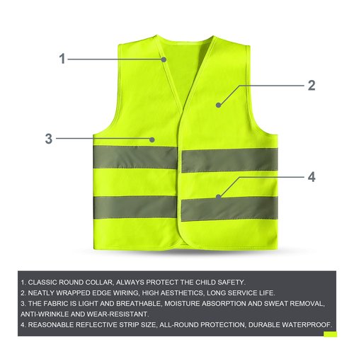GOOFIT High-Visibility Children's Safety Vest Yellow Reflective Vest Breathable Universal Size Protective Vest for Boys and Girls Pack of 5