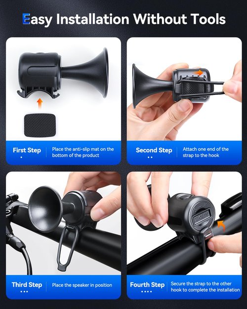 EQIIO Electric Bike Horn, 120db Loud Bicycle Horn for Handlebars, Bike Bell with 3V Button Battery Operated, Bike Horn for Adults Kids Bike, Scooter, Ebike, IPX4 Waterproof & Easy Installation