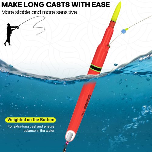 QualyQualy Lighted Fishing Floats, Weighted Floats Catfish Pole Floats LED Lighted Bright Bobber Wood Pole Fishing Float for Big Bait 7IN 10IN 12IN, 3PCS (B-Red Lighted Pole Float, 7''-3Pcs)