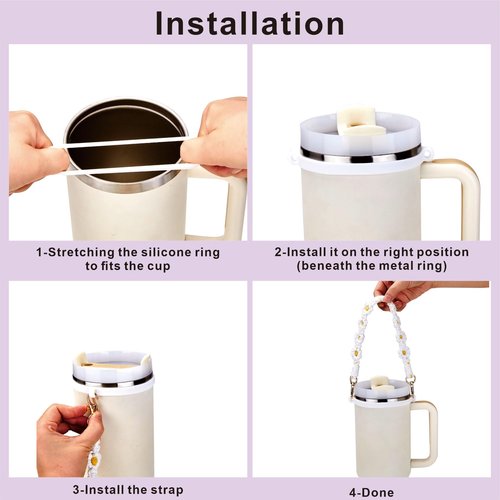 Rhewatin Accessories for Stanley Cup 40oz Tumbler, Including Strap, Silicone Cup Boot, Straw Cover, 2 Charms - Purple