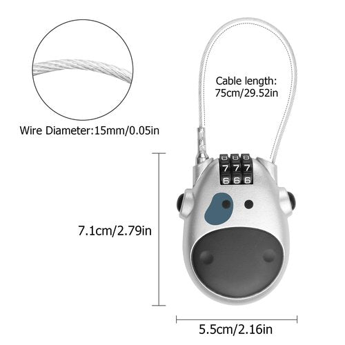 YACSEJAO Retractable 75 CM/2.5 FT Steel Wire Cable Lock, 3 Digit Combination Lock, Silver, Bike, Motorcycle, Luggage, Locker