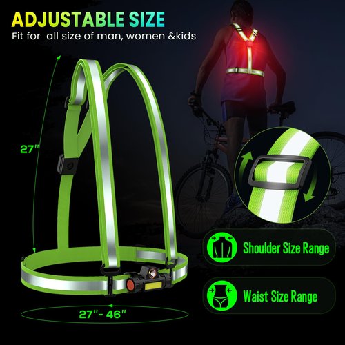 OMKHE Reflective Vest with LED Light, Running Lights for Runners Back Warning Light, High Visibility Running Gear with USB Charging for Walking Cycling, Adjustable for Men Women Kids