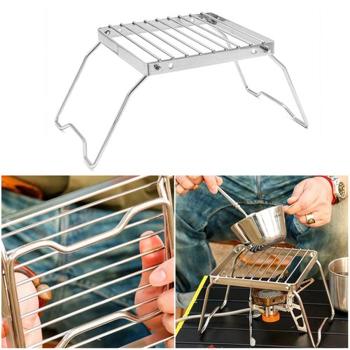 SquEqu Folding Campfire Grill Portable Mini Grate Camping Cookware Pots Stand Bracket for Windproof Camp Gas Stove Camping Fire Split Solid Fuel Alcohol Spirit Burner Outdoor Backpacking Hiking Picnic