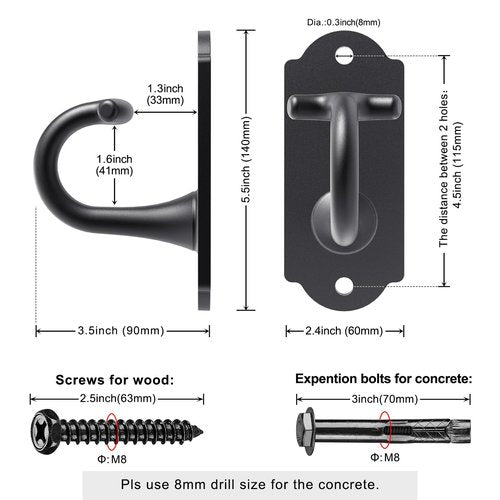 Kipika Wall Anchors for Resistance Bands - Heavy Duty Steel Hook for Home Gym Workout, Strength Training & Physical Therapy - Space-Saving Hooks with Secure G-Shaped Design, 1 Pack