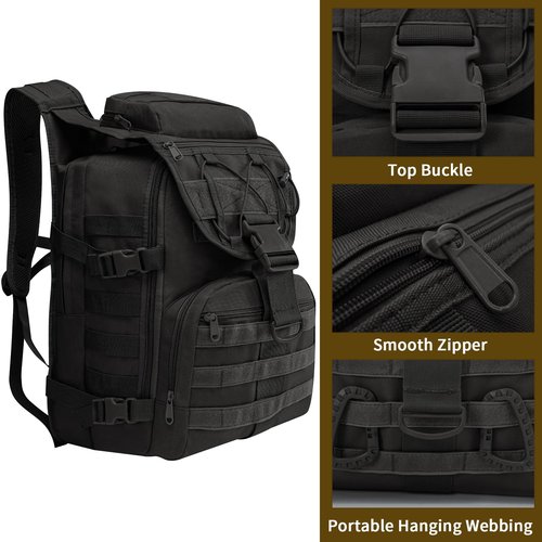 Wesoke 35L Military Tactical Backpack Black Large Army 3 Day Assault Pack Bag for Men, 35 Liter Molle Backpack Daypack for Man Women, Big Camping Backpack Hiking Rucksack for Outdoor Travel Climbing