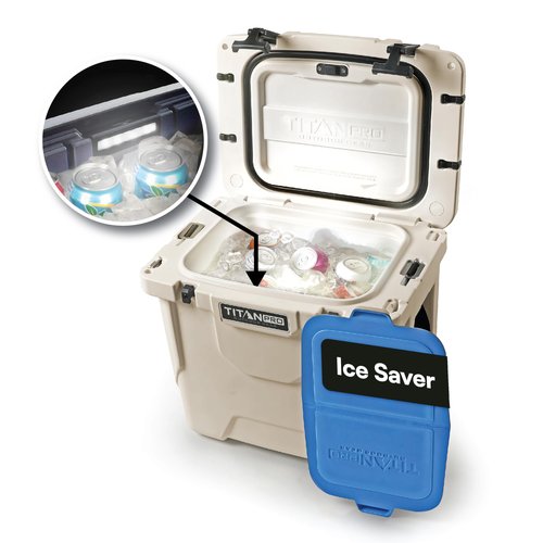 Titan PRO High Performance Ice Chest - 25 Quart Capacity - Hard Cooler with Interior LED Light, Ice Saver Performance Booster and Microban Protection - Driftwood Tan