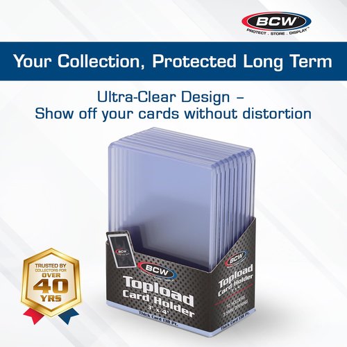 BCW 138 PT. Thick Card Topload Holder - Pack of 10 | Durable Rigid PVC Toploader | Toploaders for Memorabilia, Jersey, Patch, and Relic Cards | Ideal for Collectors and Hobbyists