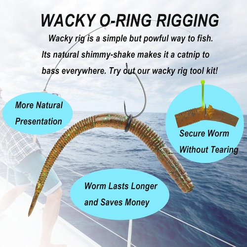 SIWRIOM Wacky Rig Tool with Fishing O-Rings, Wacky Worm Rigging Tool Kit for Senko, Fishing Ring Rigging Tools for Clip Soft Baits Worms with Keychain Lanyard Fishing Bait Rigs