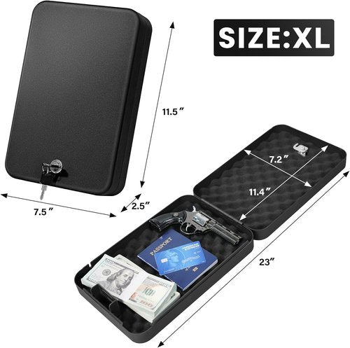 Sgorlds Pistol Safe, Portable Travel Car Gun Safe, 2 Pack-2 Handgun Lock Box Safe with Handbag, Gun Safes for Car, Home, Travel, 11.5" x7.5" x2.5", Black