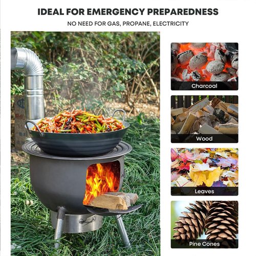 LITAITAI Wood Burning Stove,WoodStove With Chimney Pipes,Small Camping Wood Stove With Anti-Spark and Adjustment Pipe,Hunting,fishing,Cooking,Heating,Drying Clothes Hot Tent Stove(52cm/20.4in)