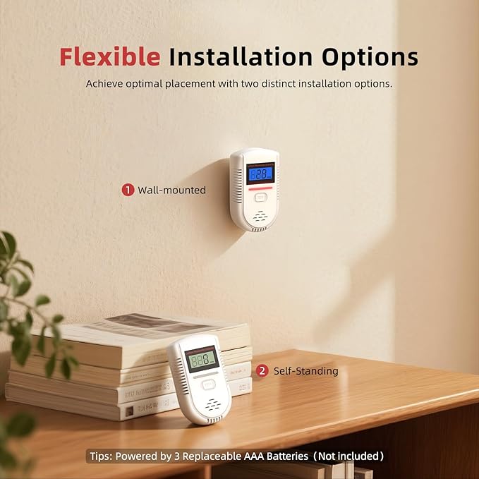 Carbon Monoxide Detectors: Battery Powered CO Alarm with Real-time Display of PPM, Portable CO Detector Gas Monitor Alarm No Green Light Flashing for Home/Children's Room/RV