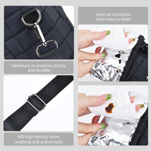 Water Bottle Carrier Bag Insulated with Phone Pocket Quilt Water Bottle Holder Pouch, Daily Use Sling Bag with Adjustable Strap, Large Space for Stanley 40oz Tumbler and Any Other Sports Water Bottle
