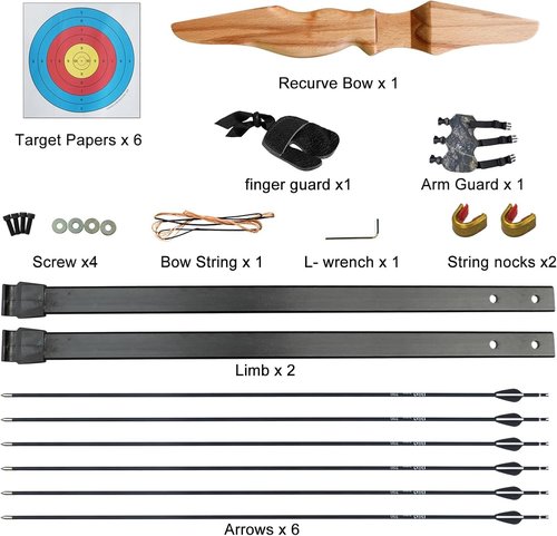 D&Q Wooden Bow and Arrow Set for Beginners Adults Youth,Handmade Wooden Bow and Arrows, Archery Bow Set Right Handed for Practice Target Game