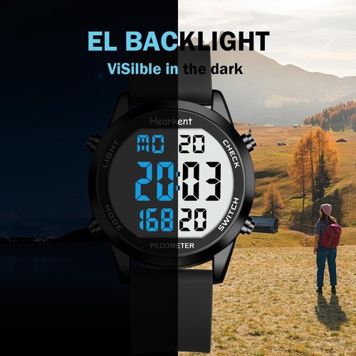 Hearkent Pedometer Watch for Walking for Senior No App Required with Steps Calories Counter and LCD Large Numbers(All Black)