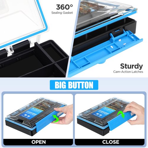 PLUSINNO Waterproof Fishing Organizer with Removable Dividers, 1/2 Packs Fishing Box Tray Lure and Terminal Tackle Storage