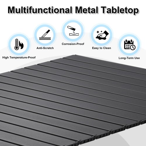 NJZ Folding Outdoor Camping Table, Aluminum Roll-Up Top and Carry Bag, 380 LBS Capacity, Lightweight Portable Tables for Picnic, BBQ and Tailgating.(Black)