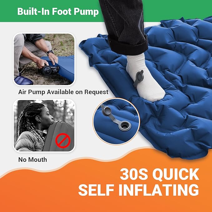 KingCamp Sleeping Pad for Camping, Inflatable Sleeping Pad Ultralight Connectable Camping Mattress with Pillow Built-in Foot Pump for Backpacking Hiking Tent Cot
