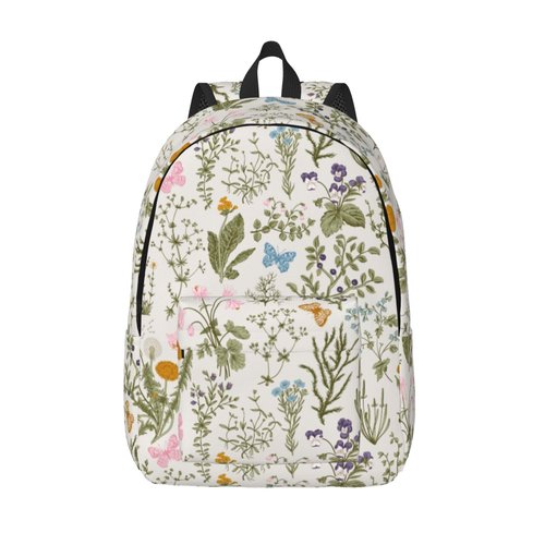 GVGOAGL Vintage Wild Herb Floral Flower Backpack for Girls Boys Women Lightweight Canvas Bookbag Casual Daypack for Travel Outdoor Camping, 17 Inch