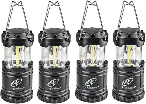 Lightahead Set of 4 Portable Outdoor LED Camping Lantern, Black, Collapsible. Great for Emergency, Tent Light, Backpacking (Without Battery)