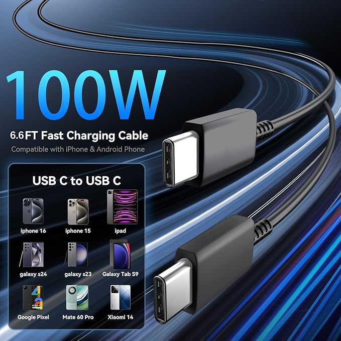 Phone 16 Pro Max Charger Fast Charging, 45W Super Fast USB C Charger Block with 6.6FT Long Charging Cord Cable for 16 Pro Max/16 Pro/16/16 Plus,15 Pro Max/15, Android Phone-Black