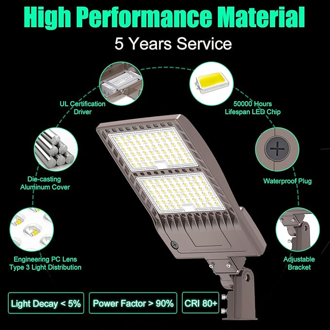 BBESTLED 400W LED Parking Lot Light 56000 Lumen, Parking lot Flood Lights 400W Slip Fitter, Street Area Light UL DLC IP65 5000K Waterproof 100-277VAC Input, LED Pole Stadium Lights Outdoor