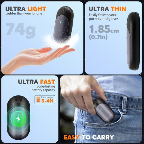 Labrador Dog Rechargeable Hand Warmers 2 Pack, 3000mAh Portable, Ideal Gifts for Men, Christmas, Outdoor Camping, Hunting Accessories (Black Gray, L)