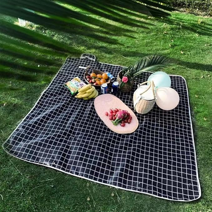 Extra Large Beach Blanket Outdoor Picnic Blankets, Foldable Waterproof Sand Free Picnic Mat for Festival BBQ Park Grass Lawn Camping Hiking Travel Concerts (Black, 80x80 in)
