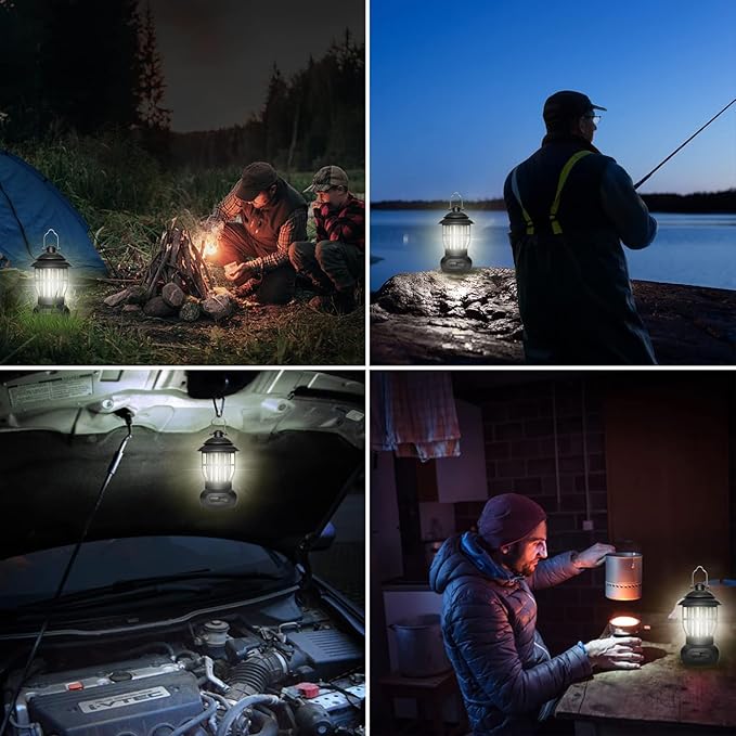 Camping Lamp, COB Lantern for Power Outage, Emergency Light, Suitable for Indoor and Outdoor, Black