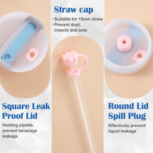 CustomyLife 3 Sets Spill Stoppers for 40oz Stanley Quencher H2.0, 10mm Straw Cover Cap, Square Leak Proof Lid, Round Lid Spill Plug, Silicone Leak Stopper Drinking Cup Accessories