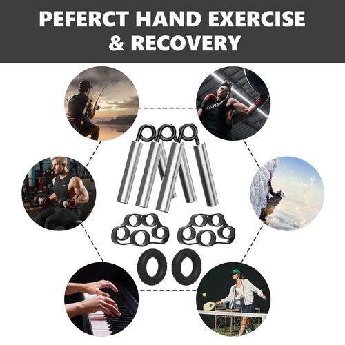 Professional Hand Grip Strengthener Trainer Kit, 125-175LB Metal Hand Gripper with 2 Finger Stretcher & 2 Grip Ring Wrist Foream Strengthener Exercise Workout Trainer for Professionals (Silver)