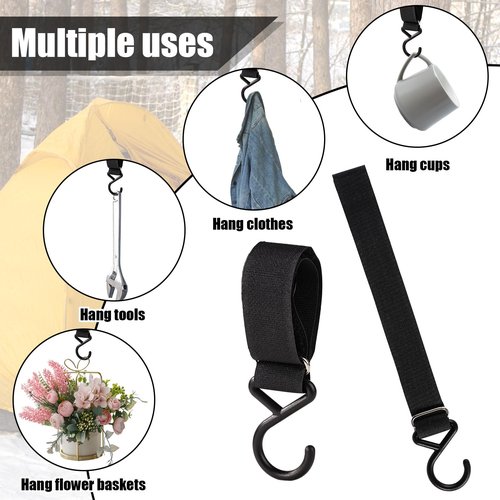 lasuroa 12pcs Ice Fishing Coat Hooks, Ice Fishing Shelter Coat Hooks Ice Fishing Shelter Accessories Hanging Storage for Ice Fishing Tents Hunting Accessories Outdoor Camping (Black)