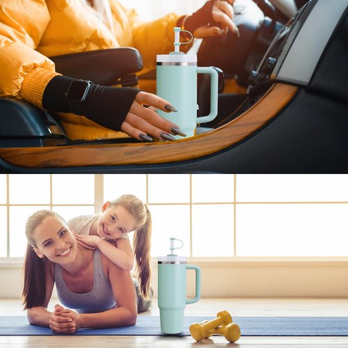 Silicone Spill Stopper Set Compatible with Stanley Cup 2.0 30oz & 40oz with Straw Cover (Set of 4, Seafoam)