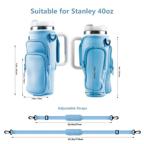 WNGERGOU Water Bottle Carrier Bag with Phone Pocket for Stanley, Water Bottle Holder with Strap for Stanley Accessories 30 oz, Stanley Cup Accessories Total 3 Pockets, Stanley Cup Bag