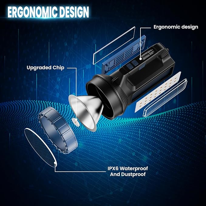 Solar Flashlights, Solar Flashlight for Multi Function 8000 Lumens Led Flashlight with Emergency Strobe Light Emergencies, Led High Lumens, USB C and Large Capacity Battery Fast Charging