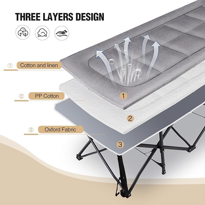 REDCAMP XXL Camping Cot for Adults 500lbs,79" L x 29.5" W x 18" H Oversized Sleeping Cot with Pad and Pillow, Camp Cot Bed for Tent, Office