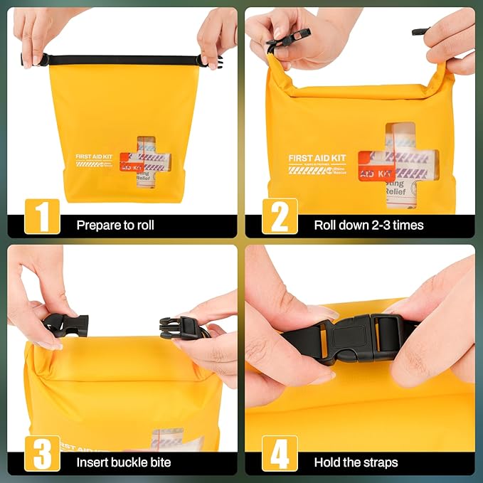 RHINO RESCUE Waterproof First Aid Kit, Lightweight Boat Dry Bag, Emergency Survival Supplies for Outdoor Kayak Floating Swimming & Camping FSA HSA Eligible (Green)