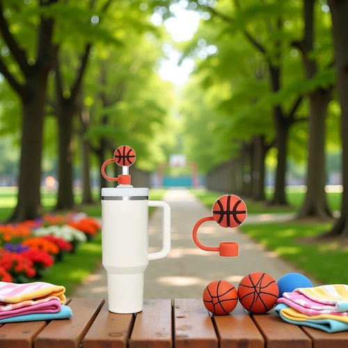 Basketball Straw Cover for Stanley 40&30 Oz Cup, 10mm Silicone Straw Covers Cap for Stanley Cup Accessories, Cute Topper for Tumblers, Cap Stopper for Reusable Tip Lids (Sports)