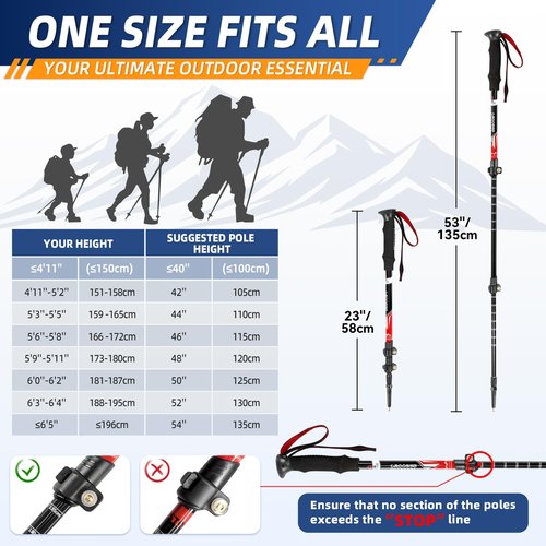 Lightweight Collapsible Trekking Poles for Hiking – 2 Pack Adjustable Hiking Poles, Aluminum Walking Sticks for Skiing, Nordic Walking, Retractable Walking Sticks for Seniors, Women, Men