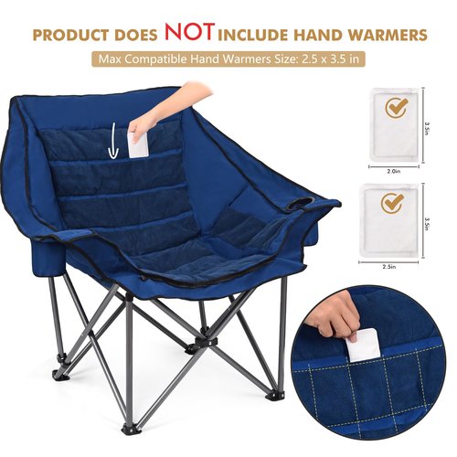 Heavy Duty Oversized Fully Padded Camping Chair with Foot Pocket, Comfortable Sports Chair for Adults, Outdoor Winter, Ice Fishing, Hunting, RV, Insert Hand Warmer for A DIY Warm Heated Chair, 400 LBS