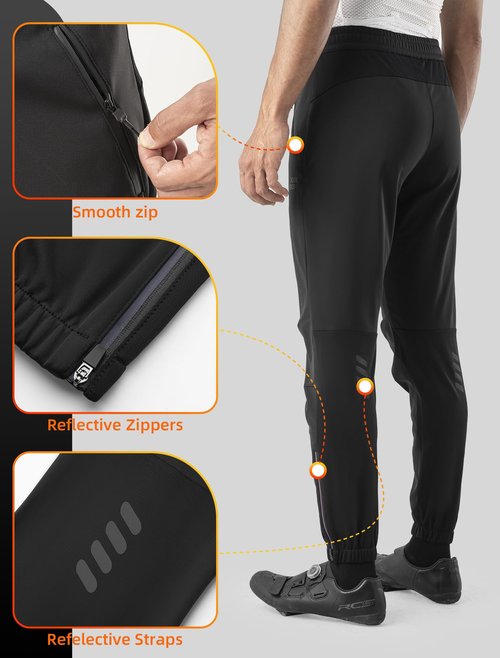 ROCKBROS Winter Cycling Pants for Men Cold Weather Bike Pants Drawstring Sports Jogger Pants for Mens Black