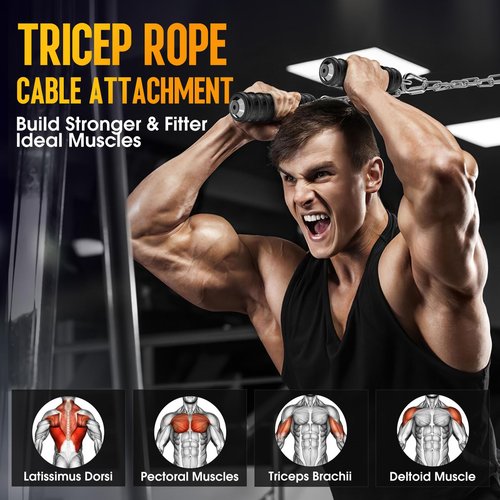 LAT Pull Down Bar Attachment for Tricep Rope Cable Machine, Ergonomic Cable Attachment Handle with Rubber, Gym Cable Accessories for Muscle Building, Strength Training (Single Handle - 1Pc)