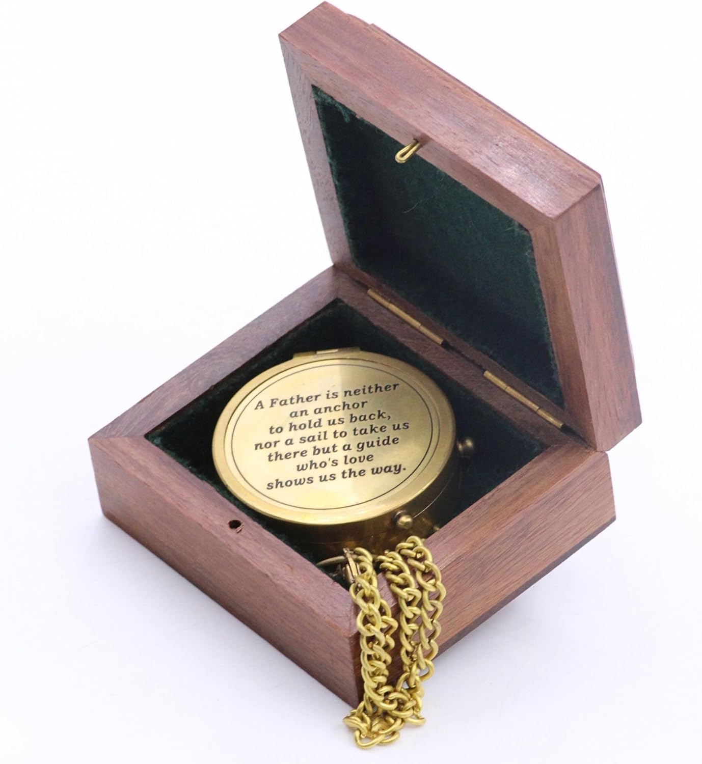 RII Antique Nautical Vintage Directional Magnetic Compass with Famous Scripture Quote Engraved Baptism Gifts with Leather Case or Wooden Case for Dad from Son, Daughter