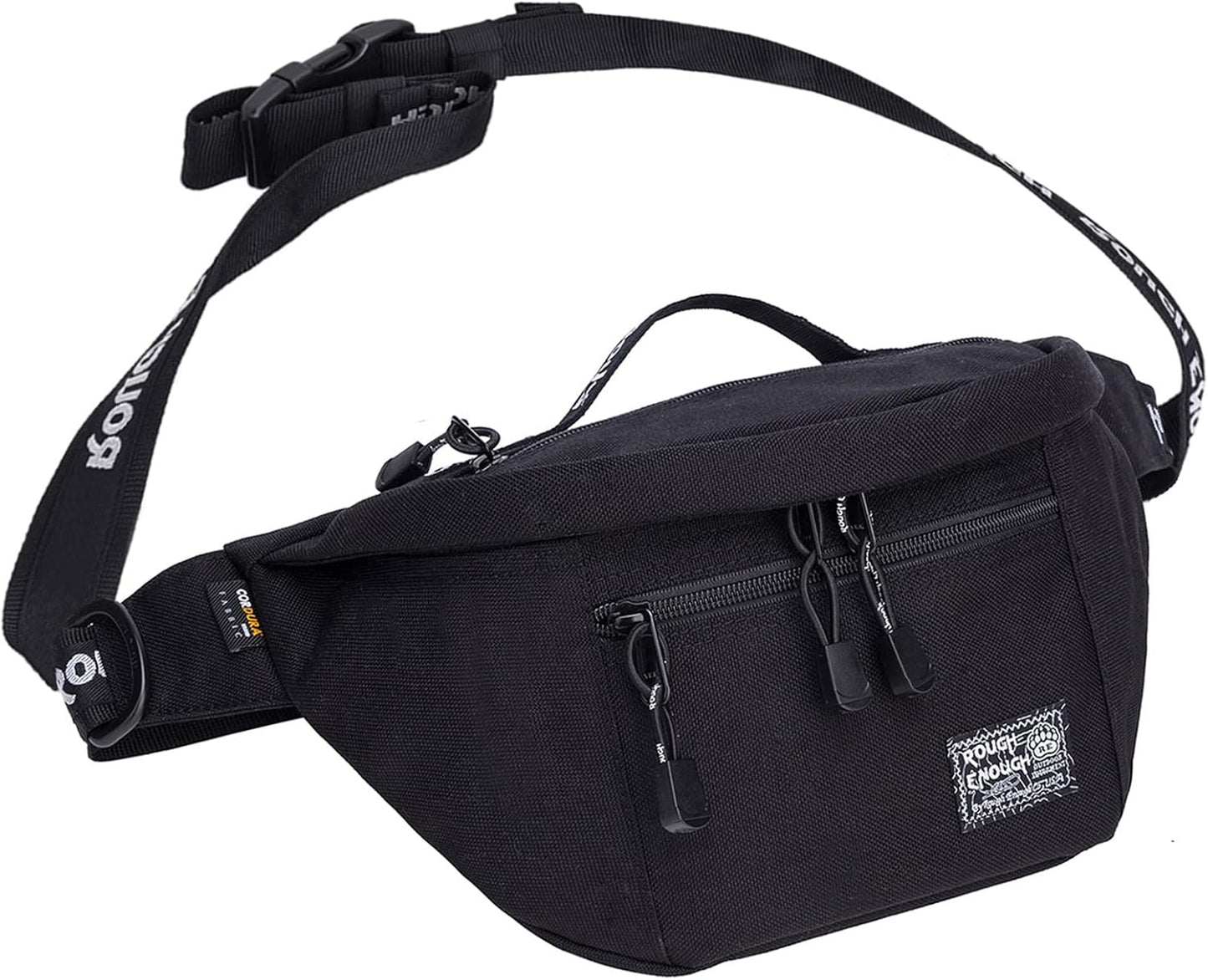 Rough Enough Tactical Fanny Pack for Men Lightweight Waterproof Waist Bag Crossbody for Fishing Hiking Dog Walking (Black)